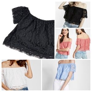 Express | Off The Shoulder Black Lace Crop Top